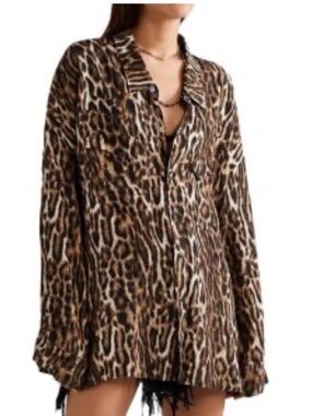 R13 Leopard Print Button-Front Blouse in Brown and Black size Medium